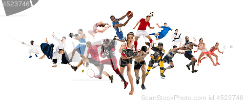 Image of Sport collage about kickboxing, soccer, american football, basketball, ice hockey, badminton, taekwondo, tennis, rugby