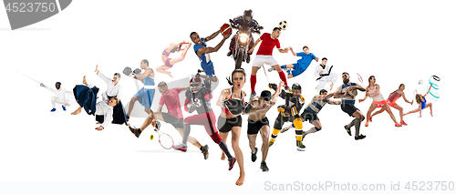 Image of Sport collage about kickboxing, soccer, american football, basketball, ice hockey, badminton, taekwondo, tennis, rugby