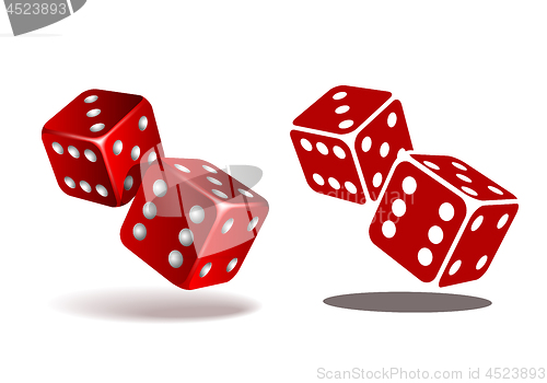 Image of Red dice with white pips on the white background