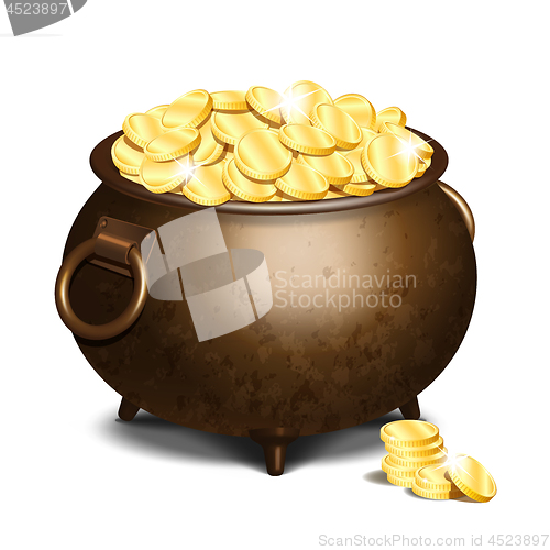 Image of Old iron cauldron full of gold coins