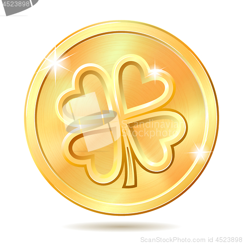 Image of Golden coin with clover.