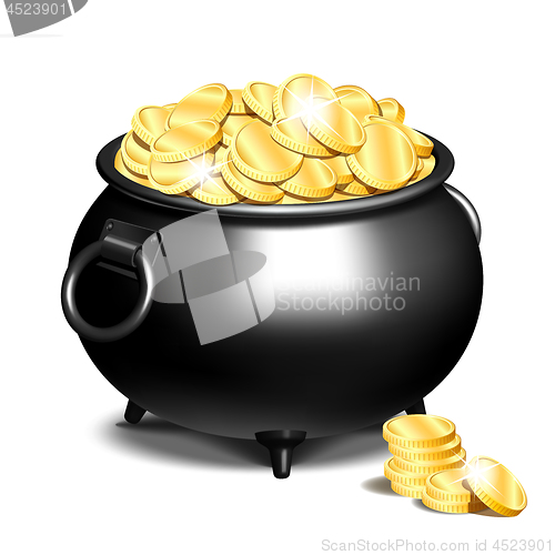 Image of Cauldron or a black pot full of gold coins