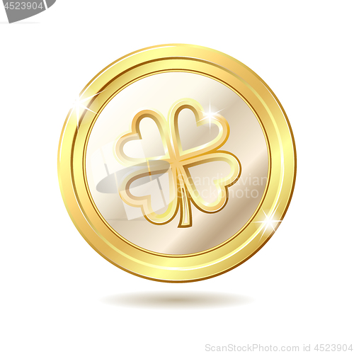 Image of Golden coin with clover.