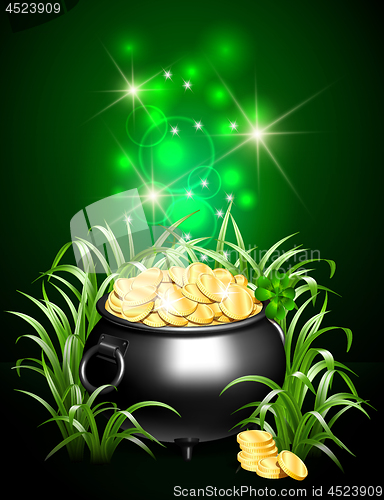 Image of Pot with gold coins in the grass