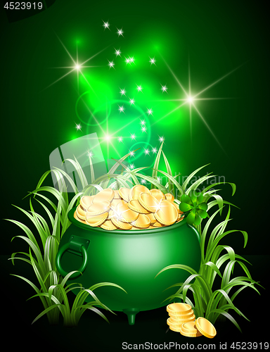 Image of Pot with gold coins in the grass