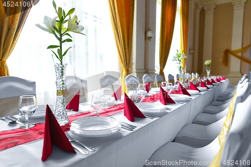 Image of Large dining hall with tables set up