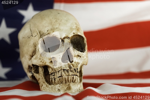 Image of Human skull against american flag