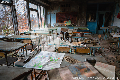 Image of Abandoned Classroom in School number 5 of Pripyat, Chernobyl Exclusion Zone 2019