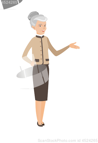 Image of Business woman with arm out in a welcoming gesture
