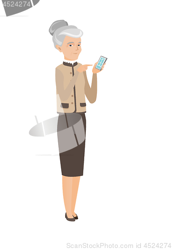 Image of Caucasian business woman holding mobile phone.