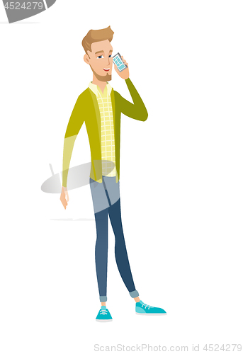 Image of Caucasian businessman talking on a mobile phone.