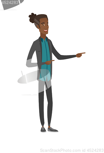 Image of African-american businessman pointing to the side.