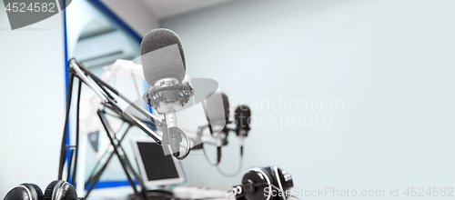 Image of microphones at recording studio or radio station