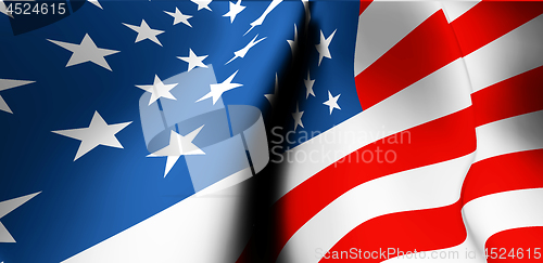 Image of Waving USA flag close up. Wide angle view. American national symbol. Vector