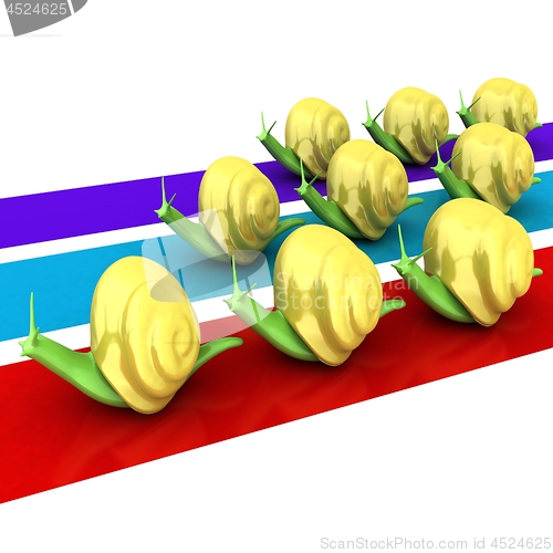 Image of Racing snails. 3D illustration