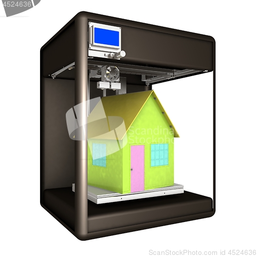 Image of Industrial 3D printer prints a house concept. 3d illustration