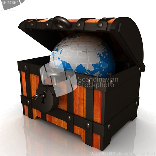 Image of Earth in wood chest. Original global ecology concept of saved Ea