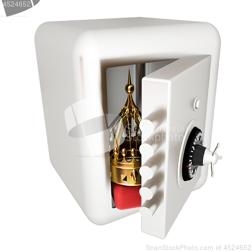 Image of Safe and crown. Money saving concept. 3d render