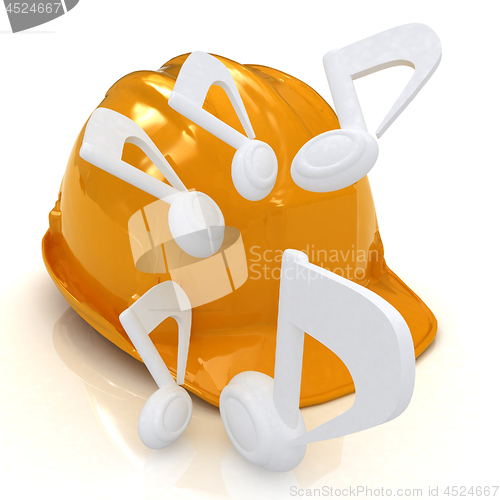 Image of Music notes and hard hat. 3d render