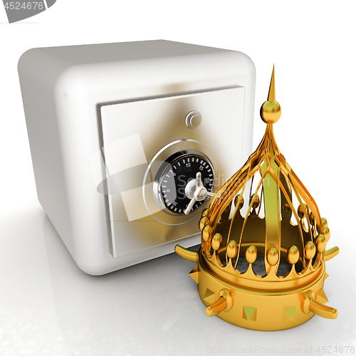 Image of Safe and crown. Money saving concept. 3d render