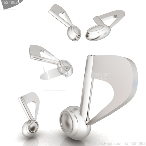 Image of White metallic music notes. 3d render