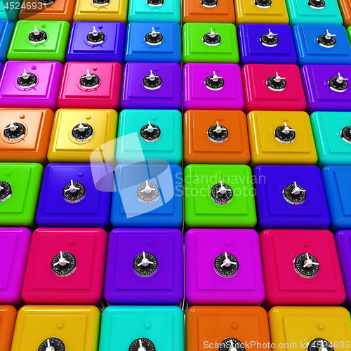 Image of Many colorful safes. 3d render