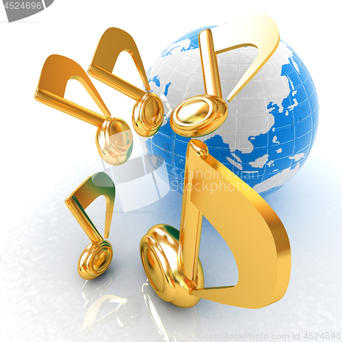Image of Earth and music notes around. 3d render