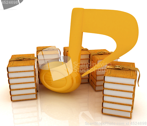 Image of Music note and books. 3d render