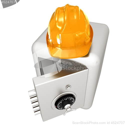Image of Safe and hard hat. Technology icon. 3d render
