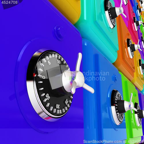 Image of Many colorful safes. 3d render