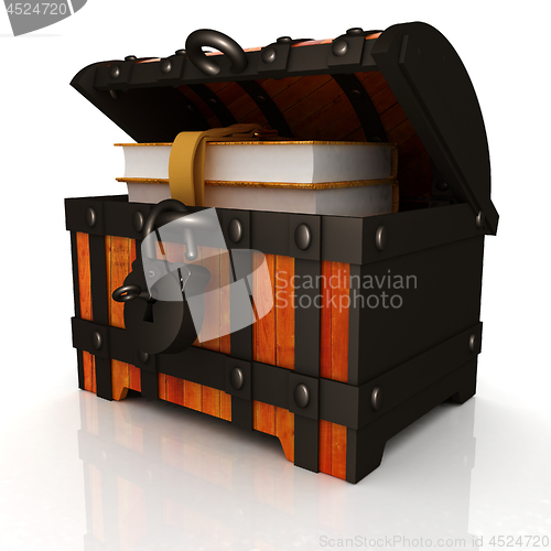 Image of Leather Books in a Chest. 3d render