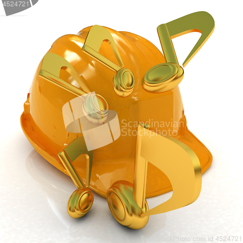 Image of Music notes and hard hat. 3d render