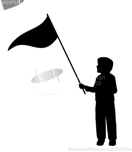 Image of Little boy holding triangle pennant flag