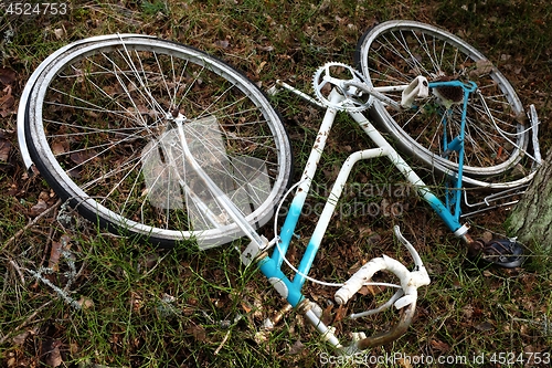 Image of abandoned broken bike in the forest