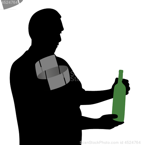 Image of Man looking at bottle of alcohol