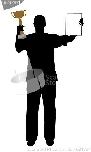 Image of Winner with golden trophy and certificate