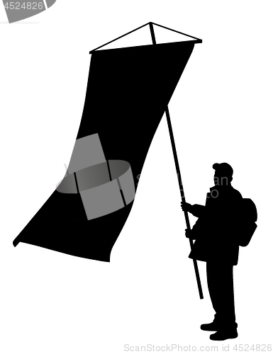 Image of Man holding a large vertical flag