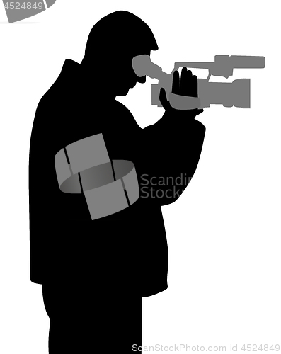 Image of Man with video camera looking through viewfinder
