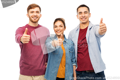 Image of group of smiling friends showing thumbs up