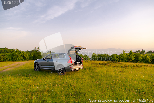 Image of drone ready for fly in suv trunk l