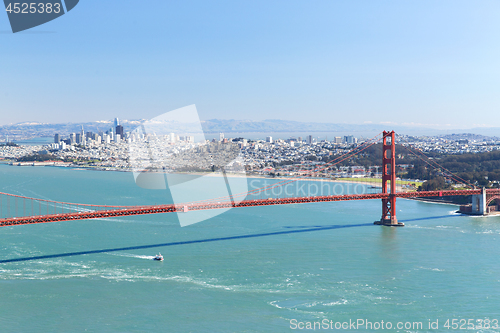 Image of view of golden gate bridge over san francisco bay