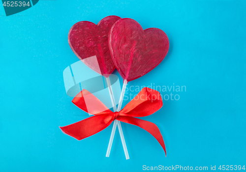 Image of red heart shaped lollipops for valentines day