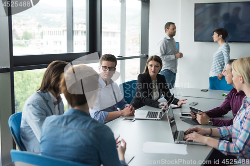 Image of Business Team At A Meeting at modern office building