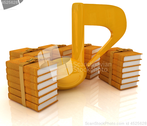 Image of Music note and books. 3d render