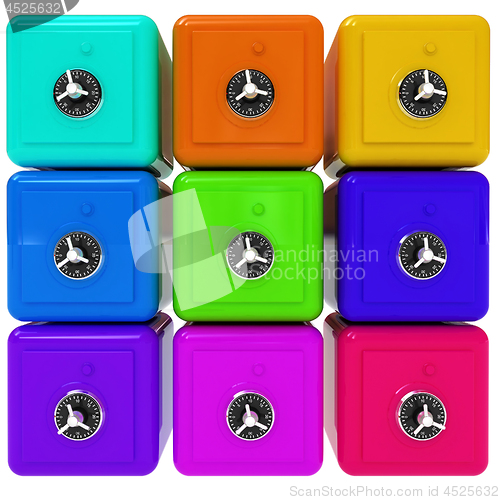 Image of Many colorful safes. 3d render