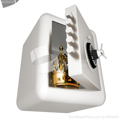 Image of Safe and crown. Money saving concept. 3d render