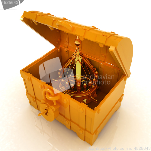 Image of Gold crown in a chest. 3d render