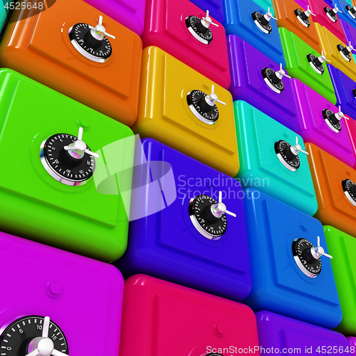 Image of Many colorful safes. 3d render