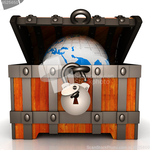 Image of Earth in wood chest. Original global ecology concept of saved Ea