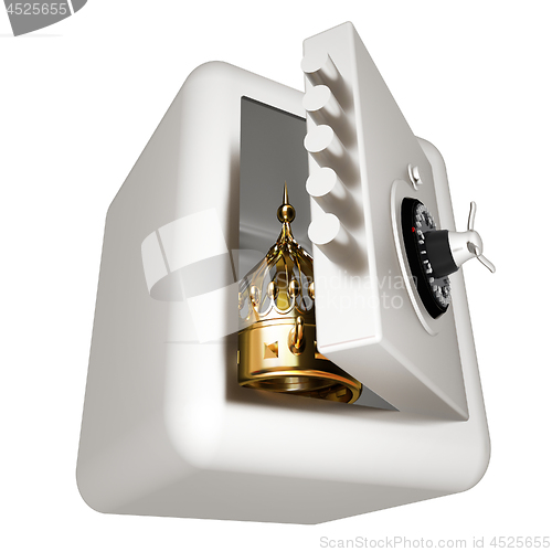 Image of Safe and crown. Money saving concept. 3d render